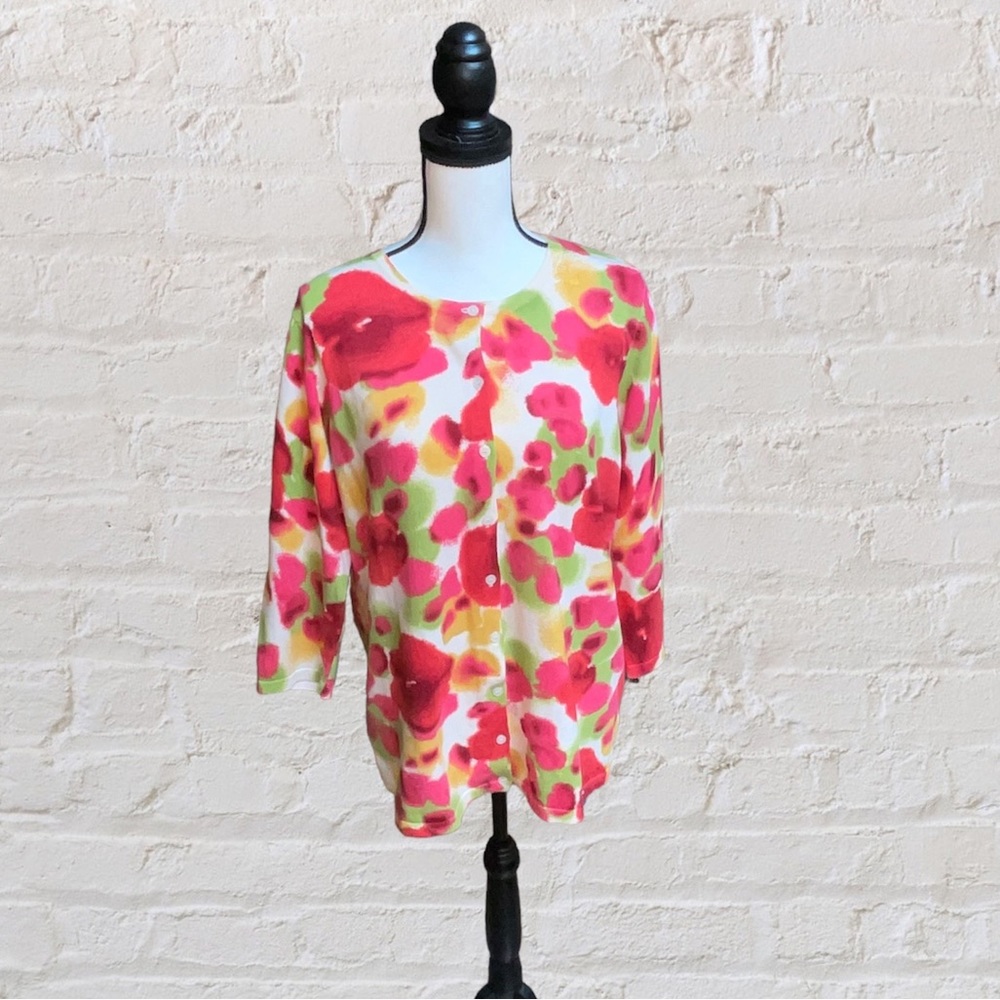 Issac Mizrahi Live! Abstract Floral Print Cardigan